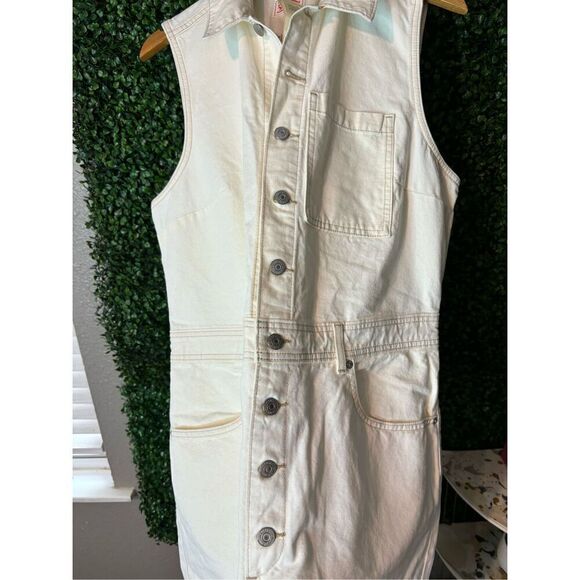 Levi Strauss & Co Women Extra Large Ivory Cream NWT Denim Sleeveless Button Jump - Picture 4 of 6